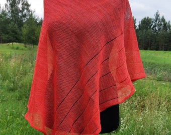 Red Poncho, Summer Wrap, Linen Shawl, Versatile Poncho, Knitted linen shawl, Evening shawls wraps,Linen cape, Oversized ponchos  Gift idea