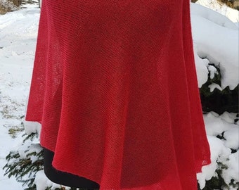 Lightweight poncho,Kid mohair silk poncho, Knitted wrap, Summer wrap,Red poncho,Evening shawls wraps,Wedding shawl,Women's poncho,Oversized