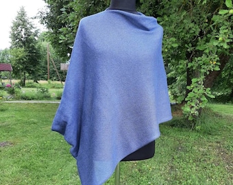 Linnen Poncho Blauw Gebreide Cape Zomer Poncho Veelzijdige Poncho Blauw Linnen Zijde Wrap Asimetrisch Poncho Schouderophalen Bolero Plus Size Oversized trui