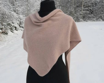 Triangle scarf, Angora merino shawl, Soft warm scarf, Winter scarves, Rose beige scarf, Beige tan cape, Wool neck warmer, Women's scarf,Gift