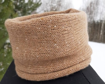 Knitted Cashmere Snood: Beige Infinity Scarf Neck Warmer