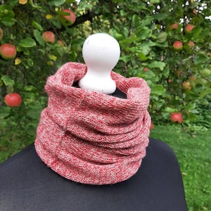 Cashmere Knitted Snood: Red Melange Wool Neck Warmer