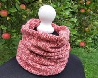 Cashmere Knitted Snood: Red Melange Wool Neck Warmer