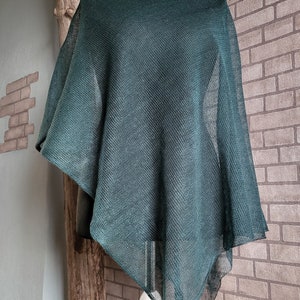 Linen poncho green, Knitted wrap, Lightweight cape, Summer shawl, Evening shawls wraps, Asymmetric ponchos, Beach shrug, Gift for her image 2