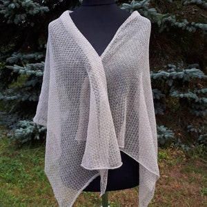 Knitted linen shawl, Knit scarf, Linen lace shawl, Evening shawls wraps,Summer shawl, Light grey shawl, Wedding wrap, Linen scarves