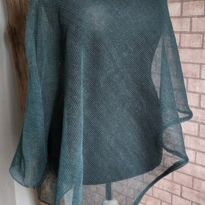 Linen poncho green, Knitted wrap, Lightweight cape, Summer shawl, Evening shawls wraps, Asymmetric ponchos, Beach shrug, Gift for her image 9