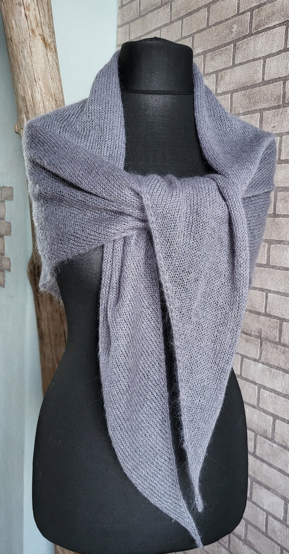 Grey Mohair Silk Triangle Scarf: Lightweight Knitted Shawl - Etsy