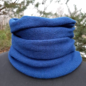 Royal Blue Cashmere Merino Wool Infinity Scarf: Knitted Snood Neck Warmer