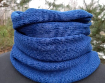 Royal Blue Cashmere Merino Wool Infinity Scarf: Knitted Snood Neck Warmer