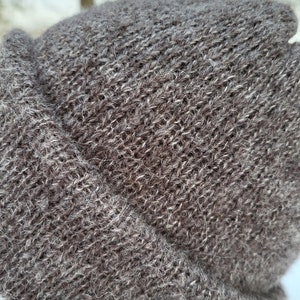 Gorro de alpaca mujer, gorro de lana, gorros de invierno, gorros de seda de alpaca, gorro suave y cálido, gorro marrón oscuro, regalo para ella, gorro doble imagen 5