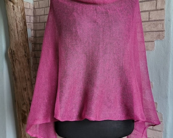 Summer poncho, linen poncho, fuchsia pink cape, evening shawls wraps, lightweight poncho, beach asimetric poncho, linen shawl, oversized