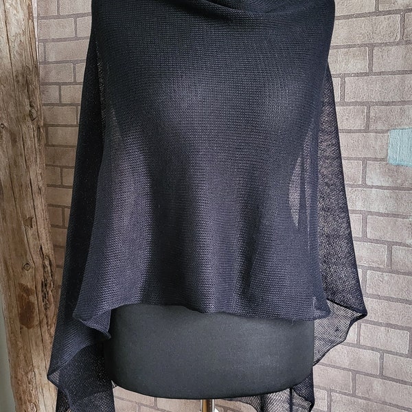 Linen black poncho, Lightweight ponchos, Evening shawls wraps, Summer poncho, Knitted linen cape, Sheer poncho, Oversized, Versatile poncho