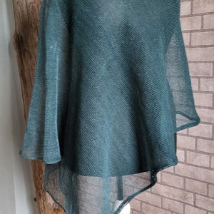 Linen poncho green, Knitted wrap, Lightweight cape, Summer shawl, Evening shawls wraps, Asymmetric ponchos, Beach shrug, Gift for her image 10