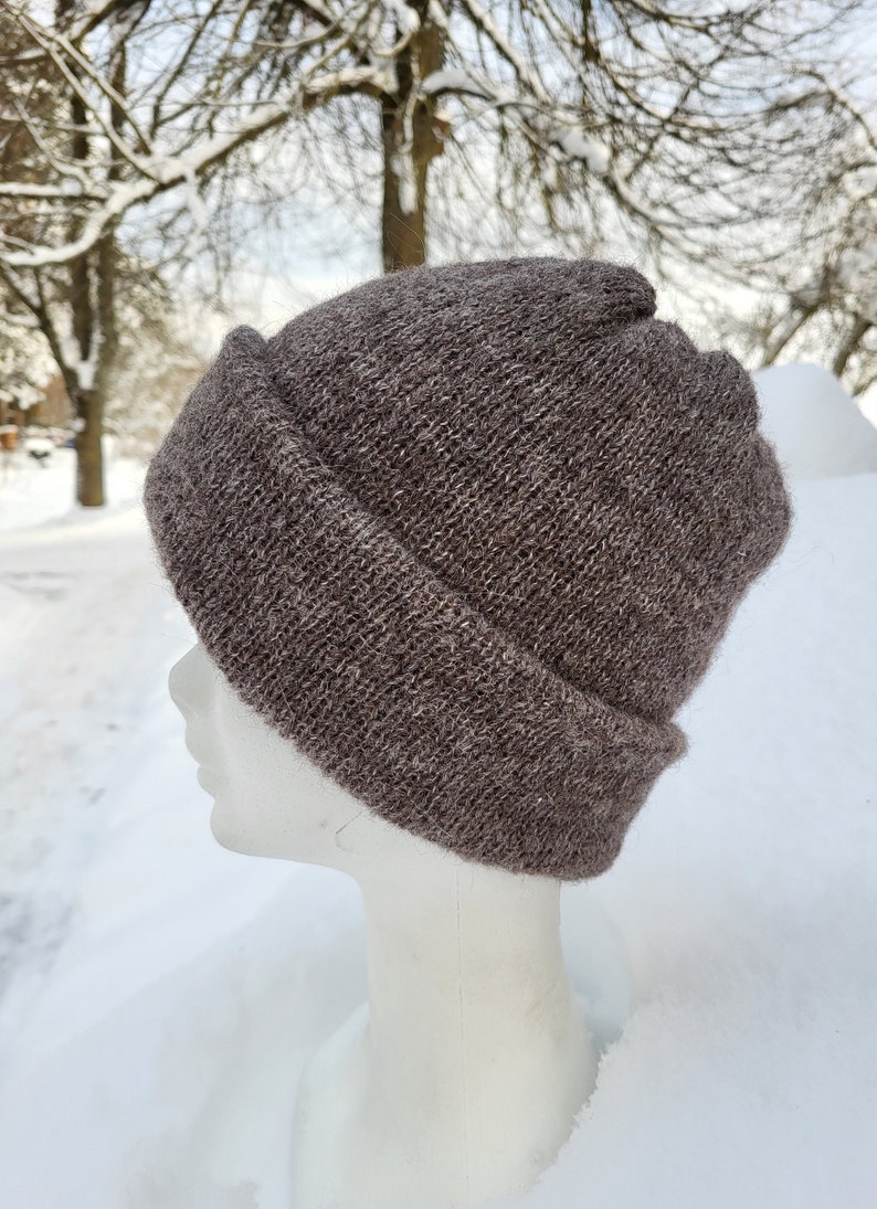 Gorro de alpaca mujer, gorro de lana, gorros de invierno, gorros de seda de alpaca, gorro suave y cálido, gorro marrón oscuro, regalo para ella, gorro doble imagen 4