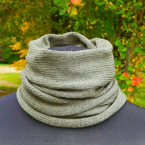 Cashmere Knitted Snood: Olive Green Infinity Scarf