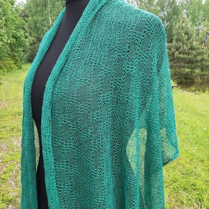 Emerald Green Linen Blend Shawl: Lightweight Lace Scarf