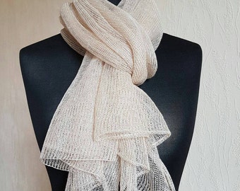 Knitted shawl, Knitted scarf,Linen shawl,Linen scarf,Evening shawls wraps, Beige shawl,Cream shawl,Summer shawl,Wedding shawl,Ladies scarves
