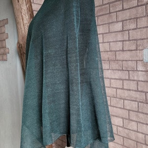 Linen poncho green, Knitted wrap, Lightweight cape, Summer shawl, Evening shawls wraps, Asymmetric ponchos, Beach shrug, Gift for her image 3