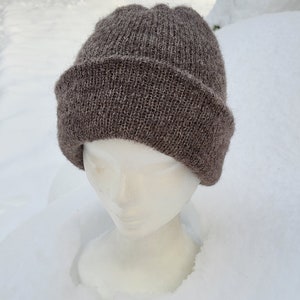 Gorro de alpaca mujer, gorro de lana, gorros de invierno, gorros de seda de alpaca, gorro suave y cálido, gorro marrón oscuro, regalo para ella, gorro doble imagen 10