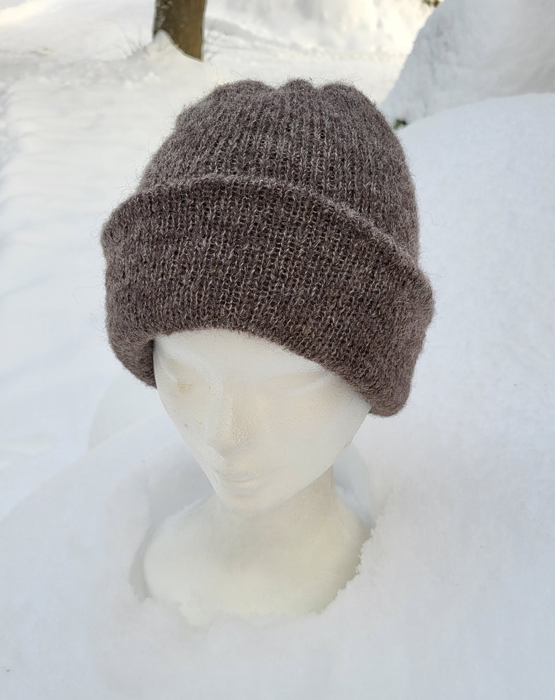 Gorro de alpaca mujer, gorro de lana, gorros de invierno, gorros de seda de alpaca, gorro suave y cálido, gorro marrón oscuro, regalo para ella, gorro doble imagen 10