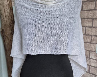 White poncho, Alpaca wool shawl, Lightweight cape