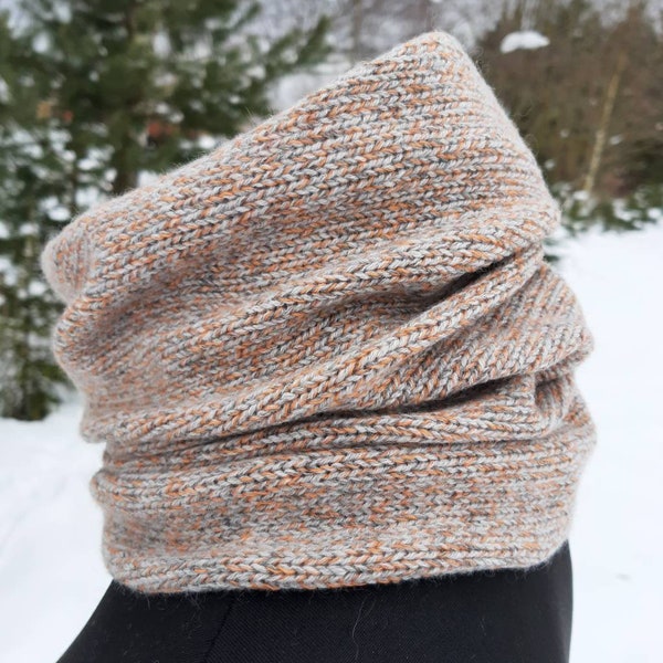 Cashmere 100% scarf, cashmere snood, soft warm scarf, grey orange neck warmer, infinity scarf for men, women's scarf,knitted wool scarves