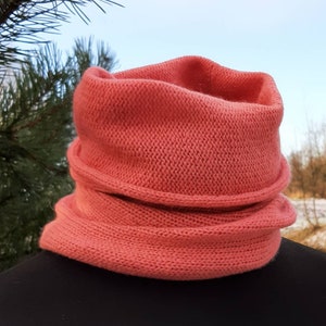 Baby Cashmere Knitted Snood: Coral Rose Wool Neck Warmer