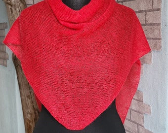 Bufanda roja triangular, Envoltura de punto, Chal de primavera, Bufandas transparentes, Chales triangulares, Bufanda de mohair de alpaca, Calentador de cuello, Accesorios de mujer, Regalo