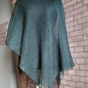 Linen poncho green, Knitted wrap, Lightweight cape, Summer shawl, Evening shawls wraps, Asymmetric ponchos, Beach shrug, Gift for her image 8