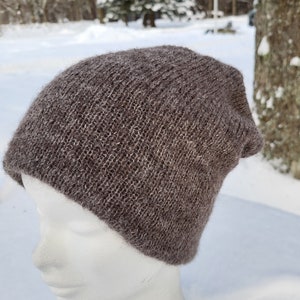 Gorro de alpaca mujer, gorro de lana, gorros de invierno, gorros de seda de alpaca, gorro suave y cálido, gorro marrón oscuro, regalo para ella, gorro doble imagen 8