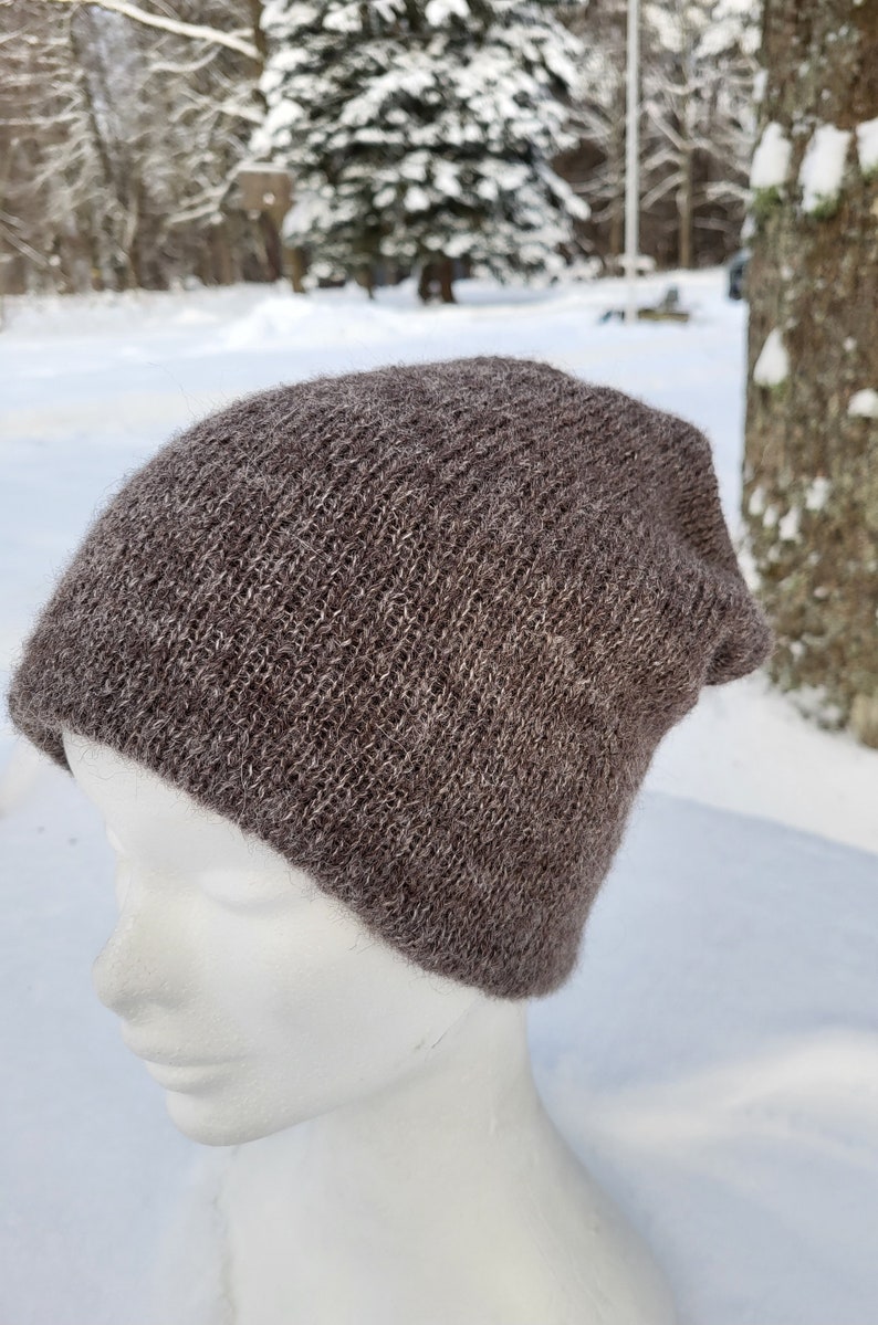 Gorro de alpaca mujer, gorro de lana, gorros de invierno, gorros de seda de alpaca, gorro suave y cálido, gorro marrón oscuro, regalo para ella, gorro doble imagen 8