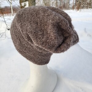 Gorro de alpaca mujer, gorro de lana, gorros de invierno, gorros de seda de alpaca, gorro suave y cálido, gorro marrón oscuro, regalo para ella, gorro doble imagen 9