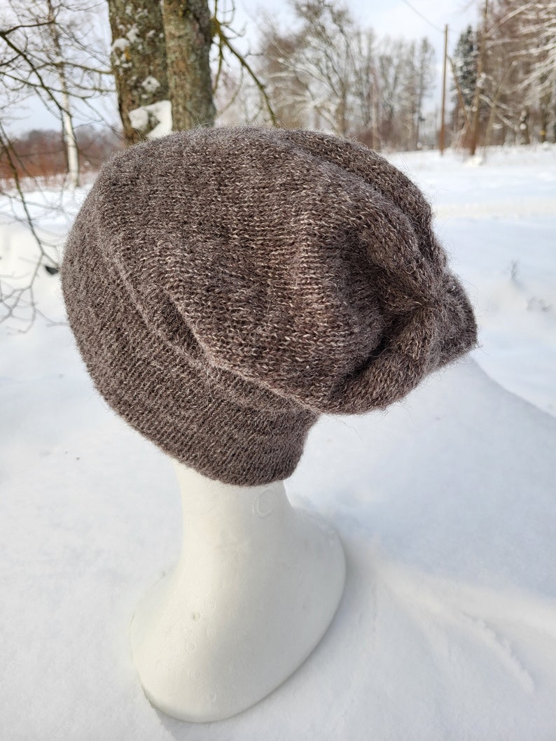 Gorro de alpaca mujer, gorro de lana, gorros de invierno, gorros de seda de alpaca, gorro suave y cálido, gorro marrón oscuro, regalo para ella, gorro doble imagen 9