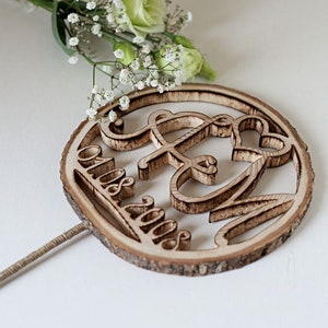 Wood Cake Topper for wedding,  rustic cake topper, Unique cake topper, Initial cake topper