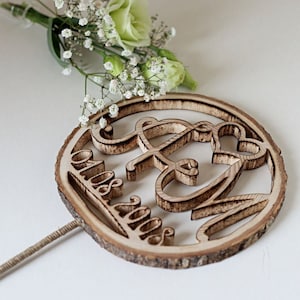 Topper per torta nuziale rustica, decorazione per torta in legno naturale, regalo di anniversario per coppia