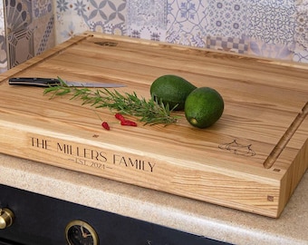 Personalized Ash Wood Hob Cover & Chopping Board: Engraved Cooker Top Protector