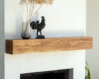 Solid Oak Fireplace Mantel Shelf - Hollow Floating Wood Mantel - Scandinavian Modern Design
