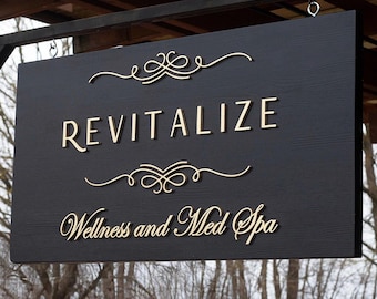 Custom Wood Business Sign: Black & Gold 3D Logo, Waterproof Outdoor Signage