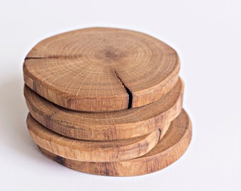 VieWood Wooden Coasters for Drinks - Natural Wood Drink Coaster Set for Drinking Glasses, Tabletop Protection for Any Table Type (Set of 4)