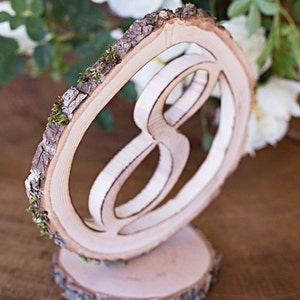 Wooden table numbers for wedding, Rustic table décor, Free standing table numbers, Hand cut from natural wood slice image 2