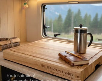 Personalized Ash Wood Stove Cover Cutting Board: RV Camper Kitchen Decor