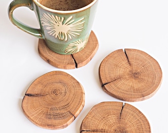 Set of 4, 4'' Wood coasters, Wooden drink coasters, Cup holder coasters, Coffee table coasters, Rustic table decor, Housewarming gift