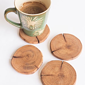 Set of 2, 4'' Wood coasters, Wooden drink coasters, Cup holder coasters, Coffee table coasters, Rustic table decor, Housewarming gift image 3