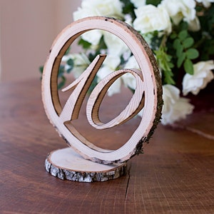 Wooden table numbers for wedding, Rustic table décor, Free standing table numbers, Hand cut from natural wood slice image 3