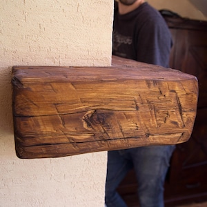 Fireplace mantel shelf, floating wood shelf, wood beam chunky shelf, farmhouse barnwood beam, custom open shelving, corner mantle shelf