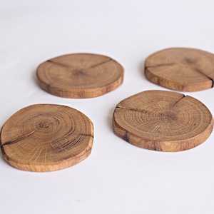 Set of 2, 4'' Wood coasters, Wooden drink coasters, Cup holder coasters, Coffee table coasters, Rustic table decor, Housewarming gift image 1