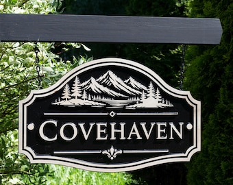 Wood Outdoor Farmhouse Sign, Custom Address Plaque, Hanging Business Signage