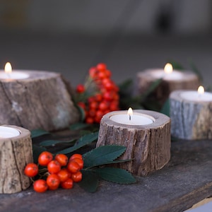 Set von 5 verschiedene Teelicht Kerzenhalter, Weihnachten Tischdekoration, rustikale Tischdekoration, Holz Teelicht Kerzenhalter