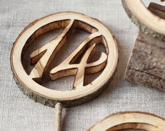 12 Table numbers on stick, Wood wedding table number, Seating plan numbers, Rustic table numbers, Wedding numbers, Table number holder