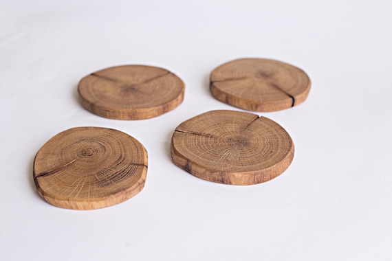 Set of 2, 4'' Wood Coasters, Wooden Drink Coasters, Cup Holder